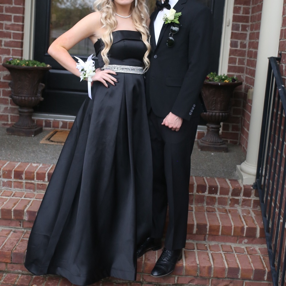 B Darlin Black Prom Gown with Glittering Silver Accent - Picture 9 of 9